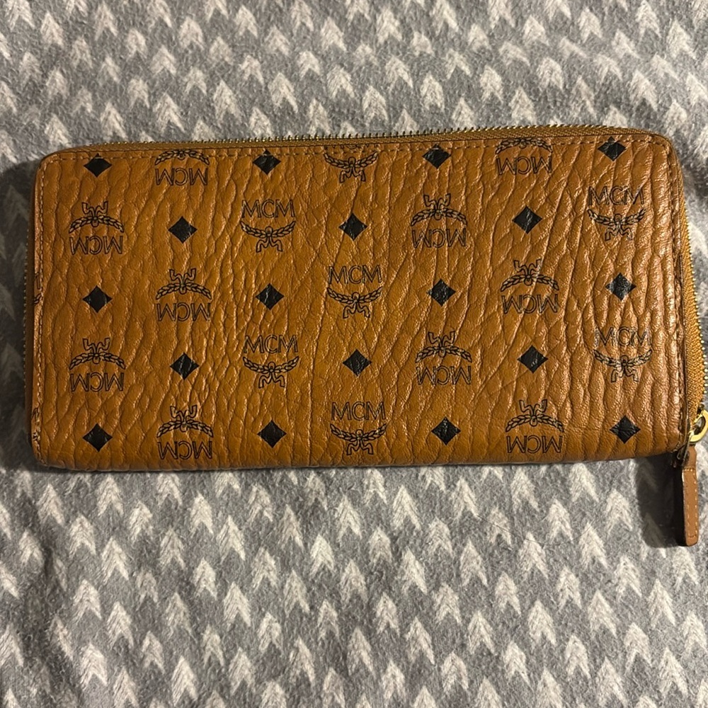 MCM Cognac Monogram Zippy Wallet